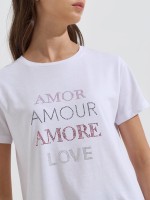 T-shirt estampada detalhes brilhantes
