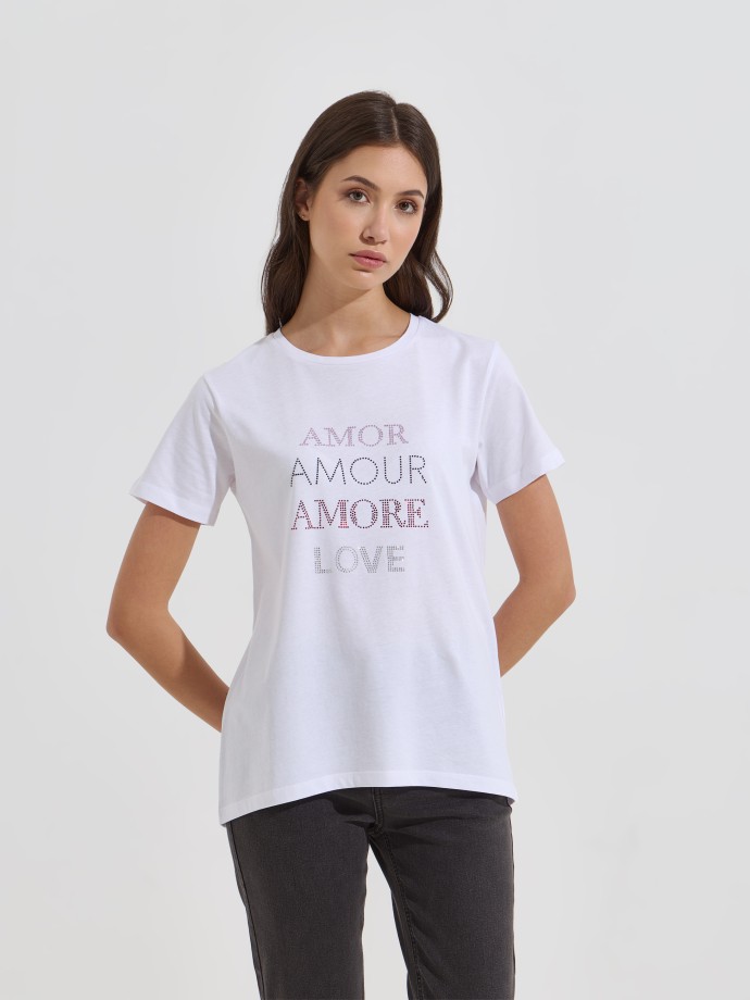 T-shirt estampada detalhes brilhantes