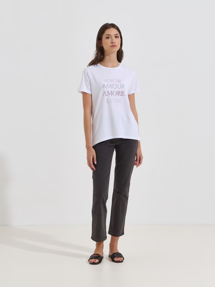T-shirt estampada detalhes brilhantes