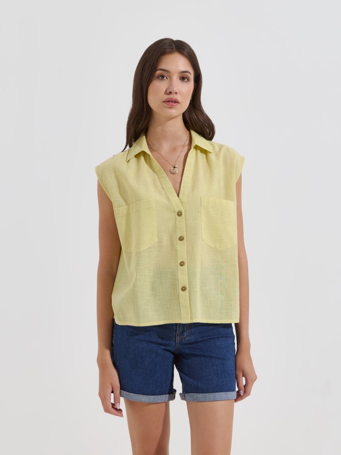 Camisa sem mangas com bot�es