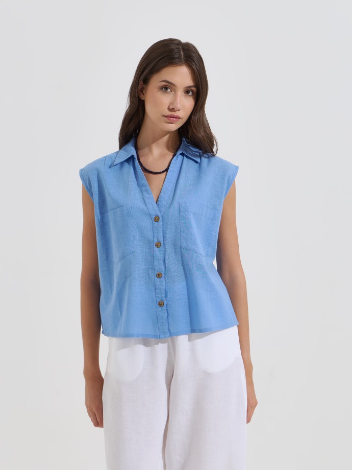 Camisa sem mangas com bot�es