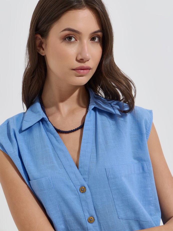 Camisa sem mangas com bot�es
