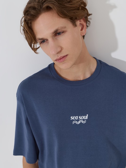 T-shirt estampada interlock em algod�o