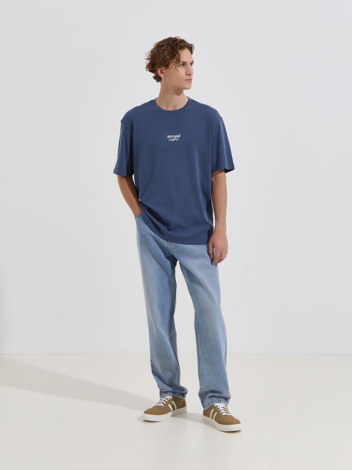 T-shirt estampada interlock em algod�o