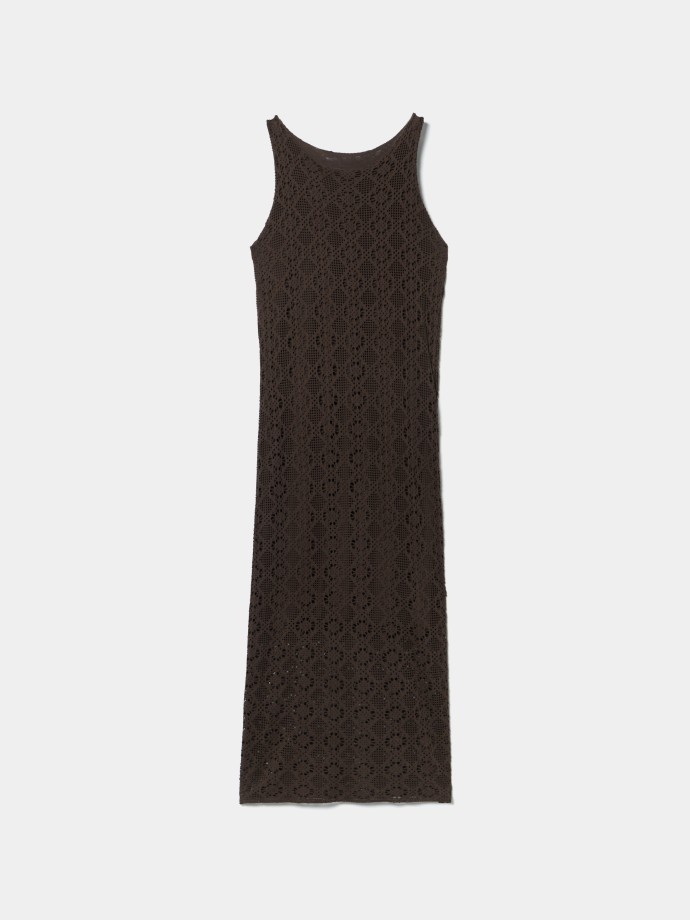 Vestido midi em malha rendada