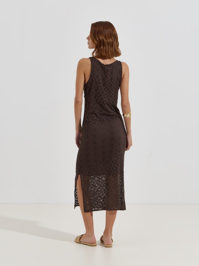 Vestido midi em malha rendada