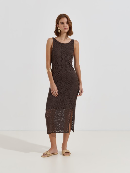 Vestido midi em malha rendada Vestido midi em malha rendada