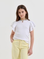 T-shirt canelada com folhos nas mangas T-shirt canelada com folhos nas mangas