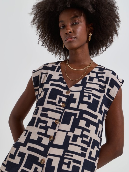 Blusa estampada com bot�es