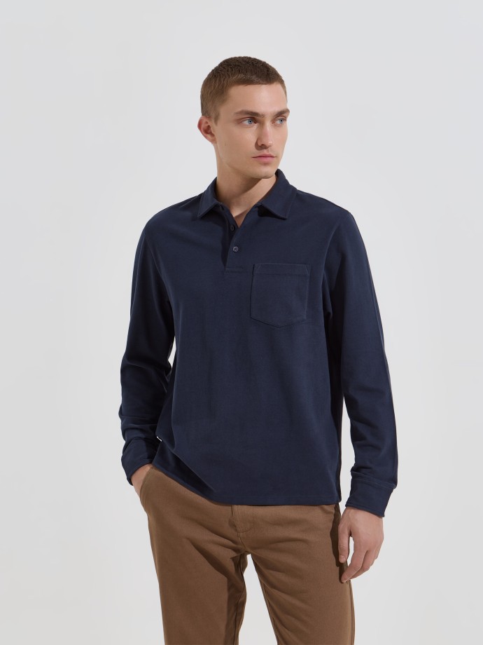 Polo de manga comprida com bolso