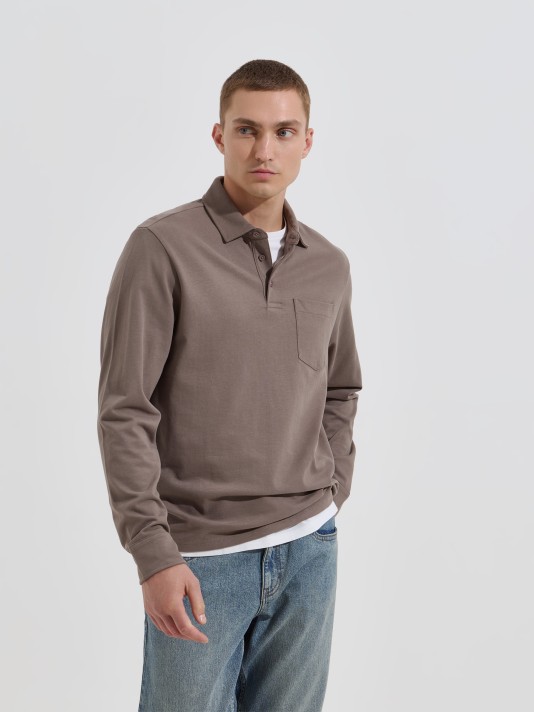Polo de manga comprida com bolso
