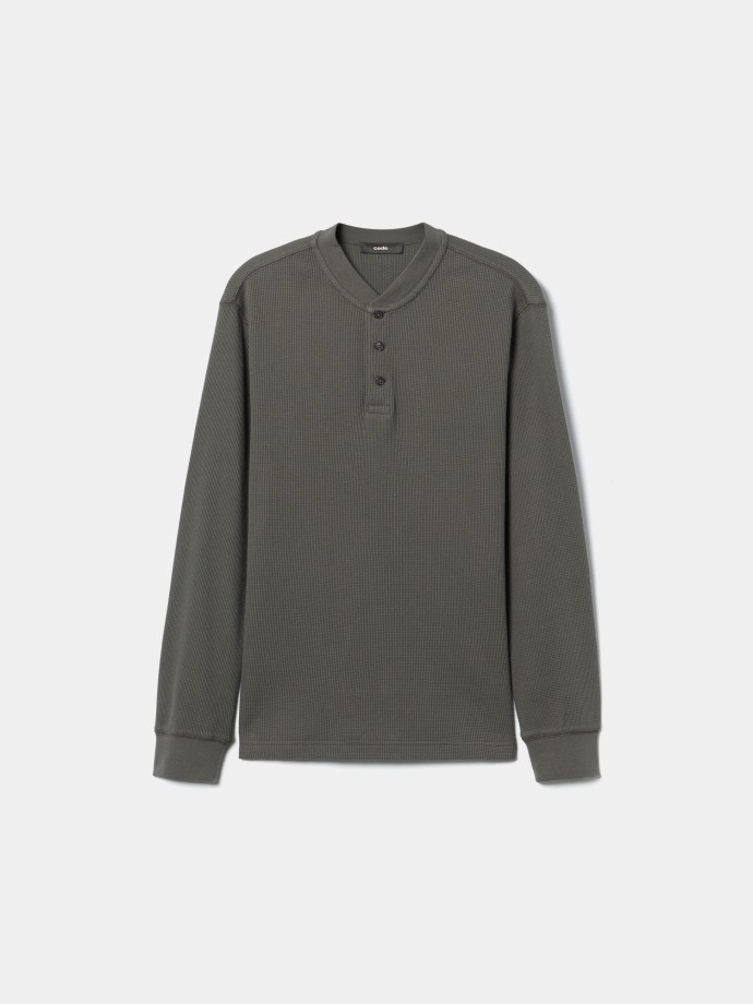 Camisola henley em malha waffle