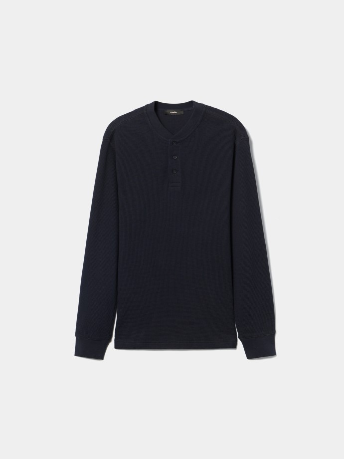 Camisola henley em malha waffle