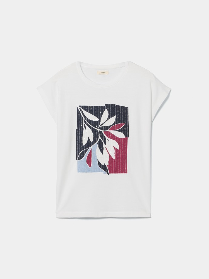 T-shirt com estampado e lantejoulas