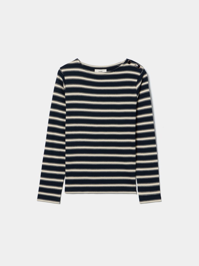 Camisola �s riscas com bot�es
