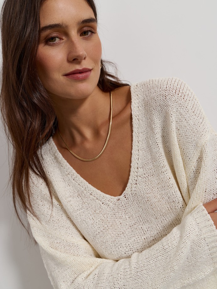 Camisola de malha com decote em V
