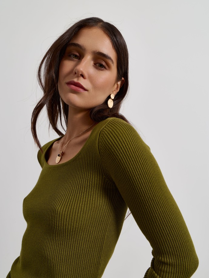 Camisola canelada de manga comprida