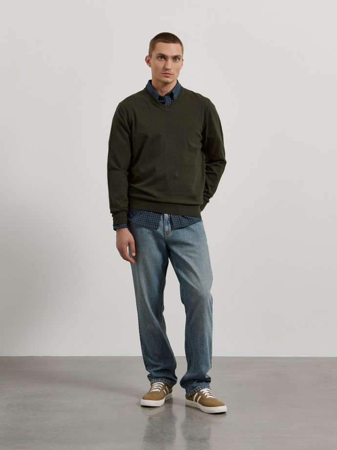 Camisola de malha com decote em V