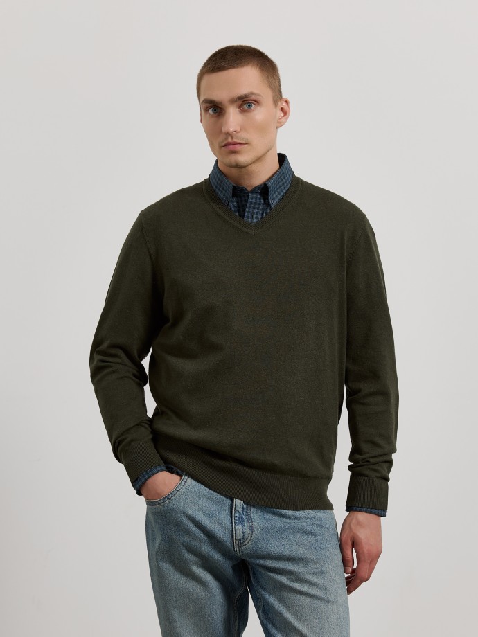 Camisola de malha com decote em V