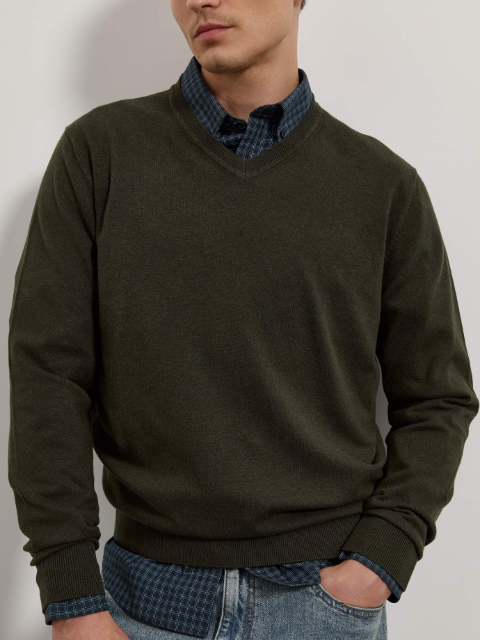 Camisola de malha com decote em V
