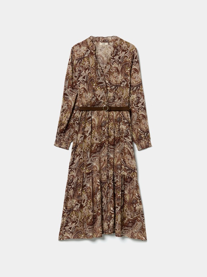 Vestido midi estampado com cinto
