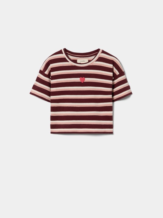 T-shirt às riscas com coração T-shirt às riscas com coração