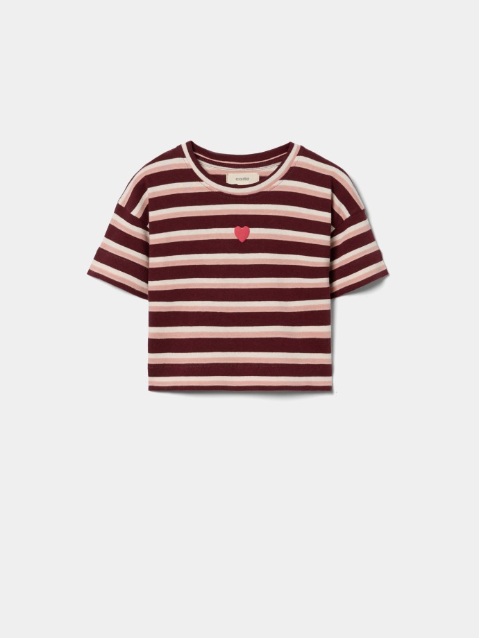 T-shirt às riscas com coração T-shirt às riscas com coração