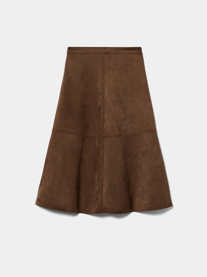 Saia midi efeito suede