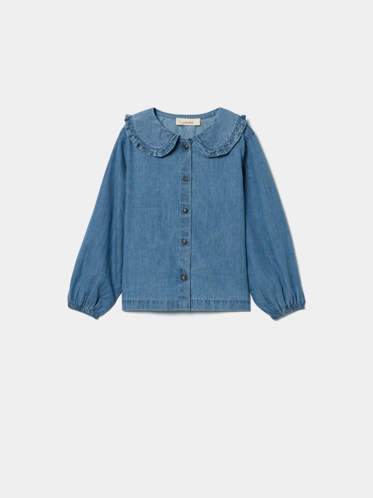 Camisa de ganga com gola de folho
