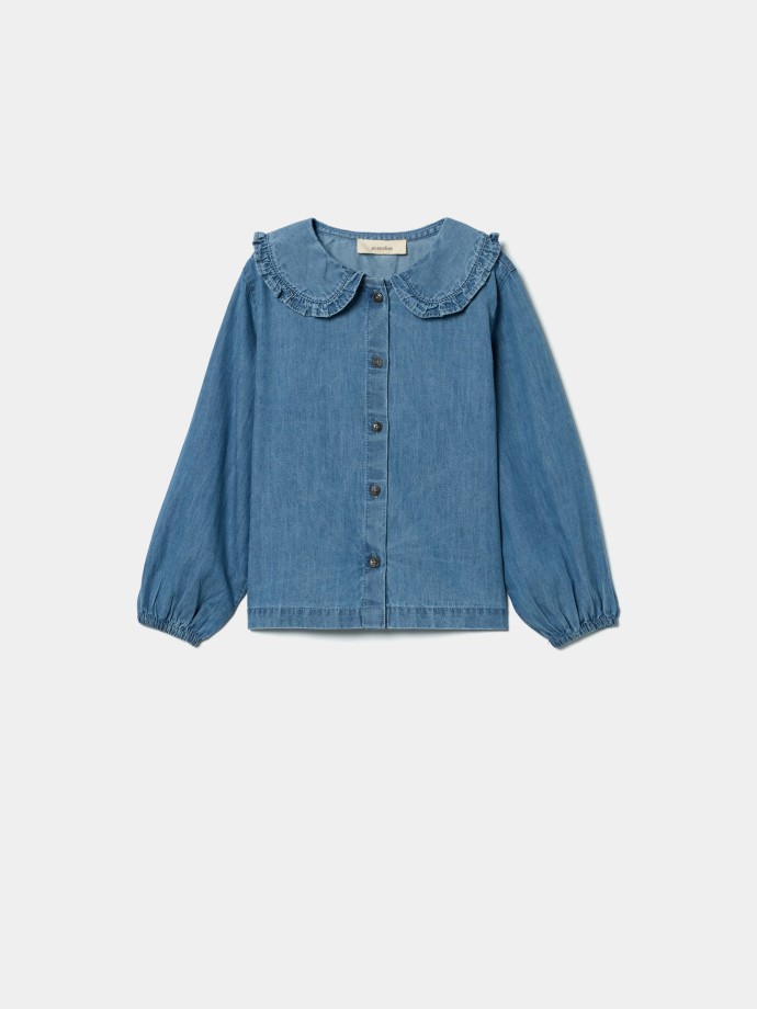 Camisa de ganga com gola de folho Camisa de ganga com gola de folho