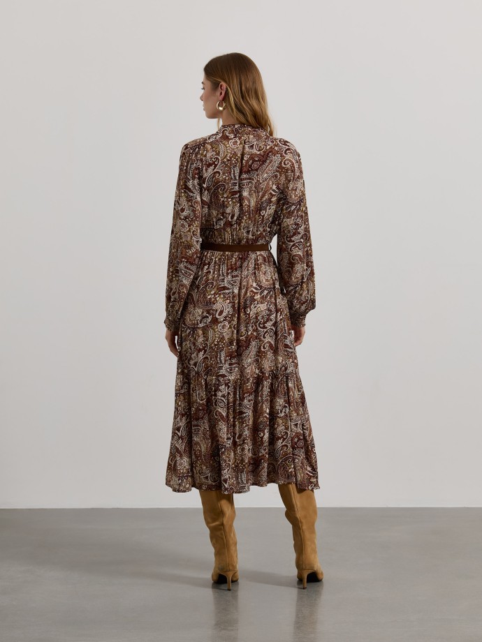 Vestido midi estampado com cinto