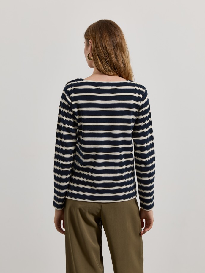 Camisola �s riscas com bot�es