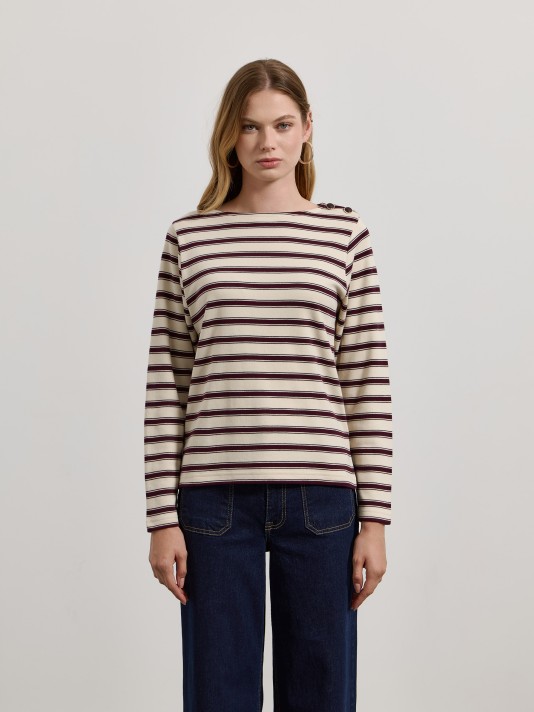 Camisola às riscas com botões Camisola às riscas com botões