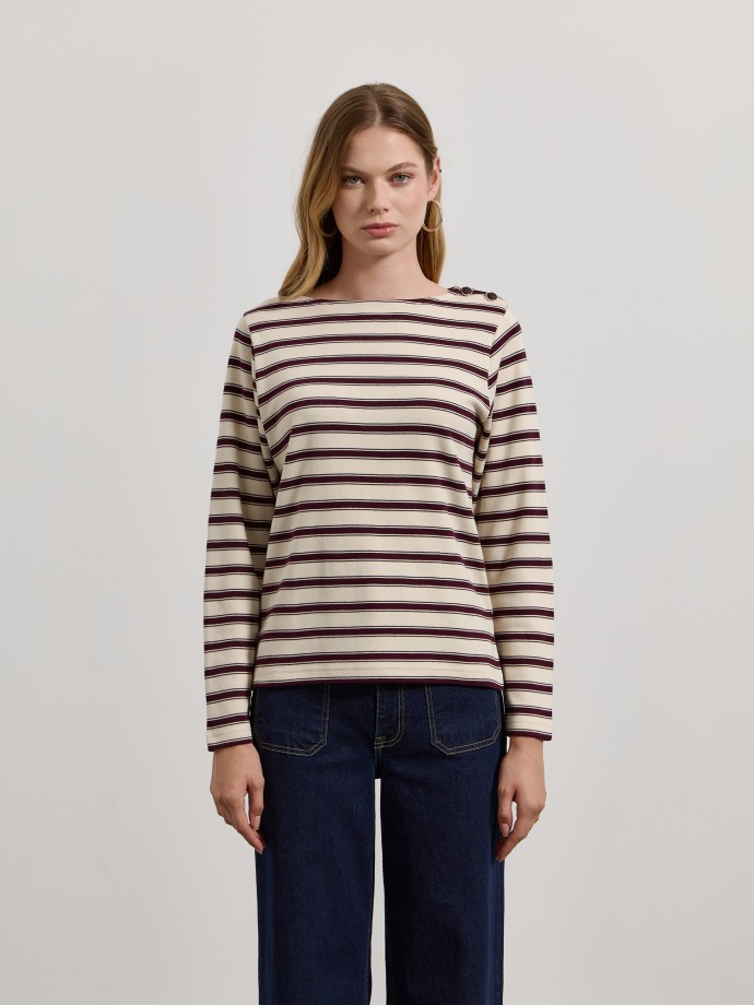 Camisola �s riscas com bot�es
