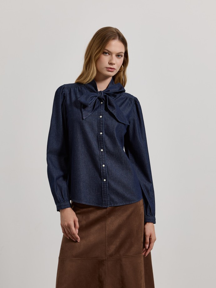 Camisa de ganga com la�o