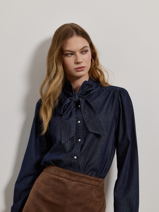 Camisa de ganga com la�o