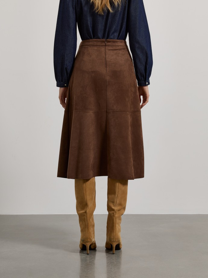 Saia midi efeito suede
