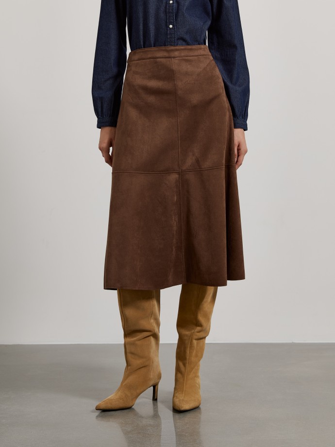 Saia midi efeito suede