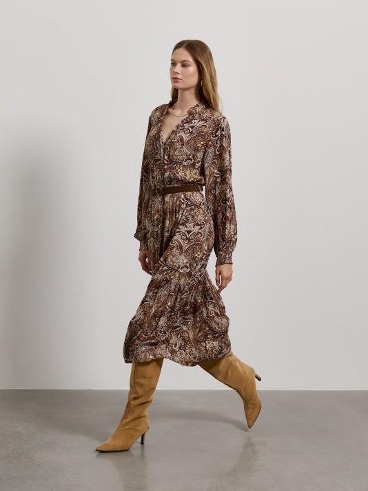 Vestido midi estampado com cinto