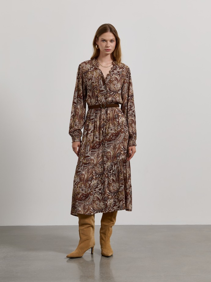 Vestido midi estampado com cinto