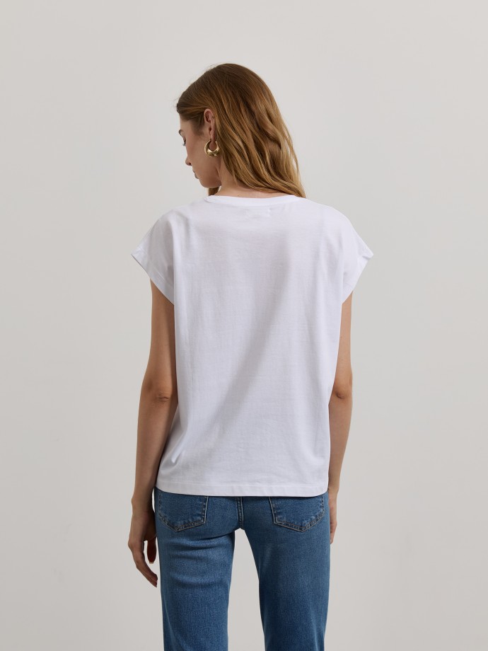 T-shirt com estampado e lantejoulas