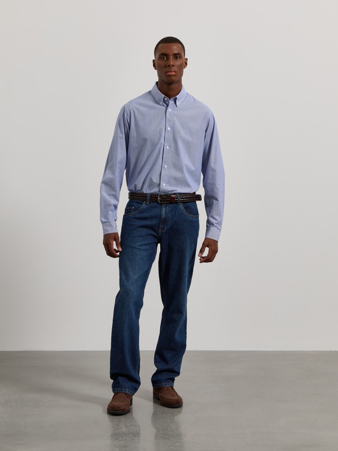 Camisa em popeline �s riscas