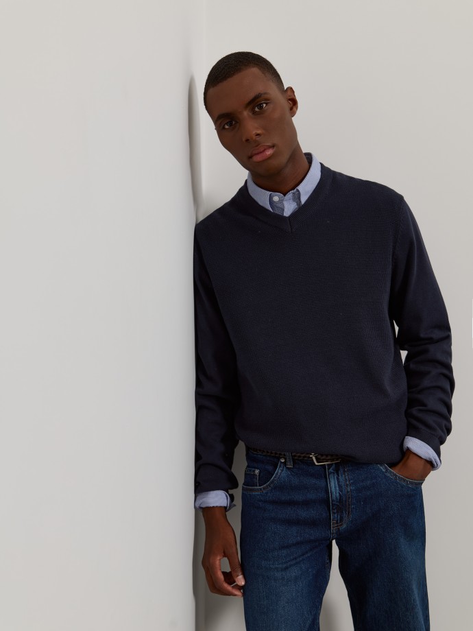 Camisola de malha com decote em V