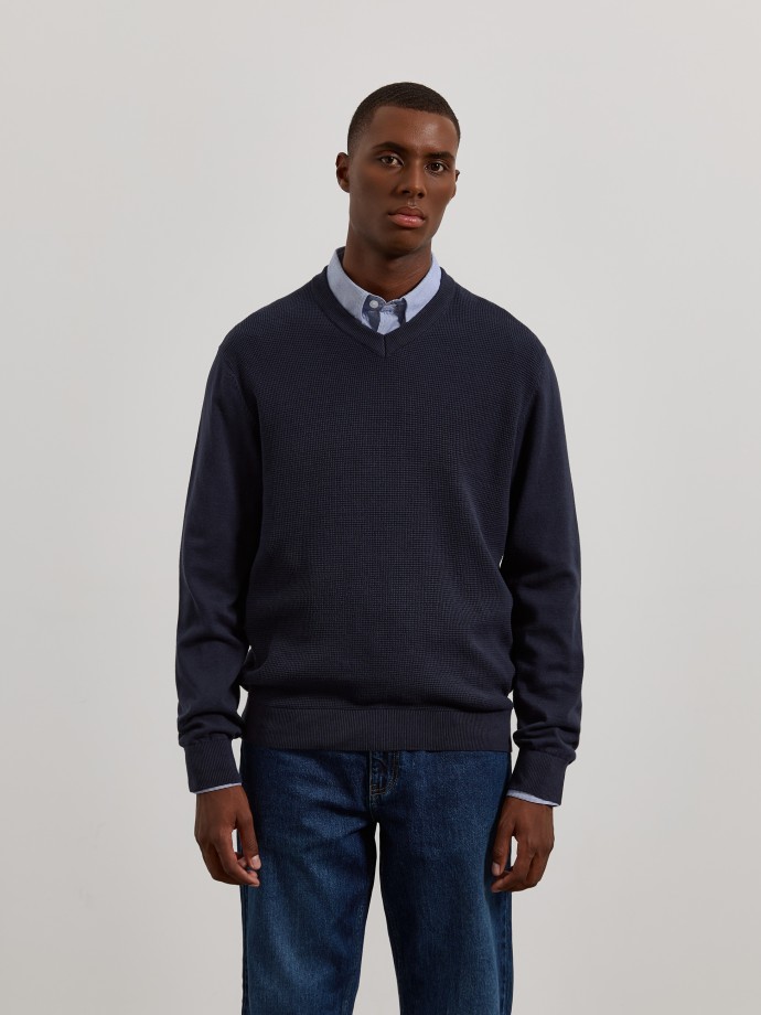 Camisola de malha com decote em V