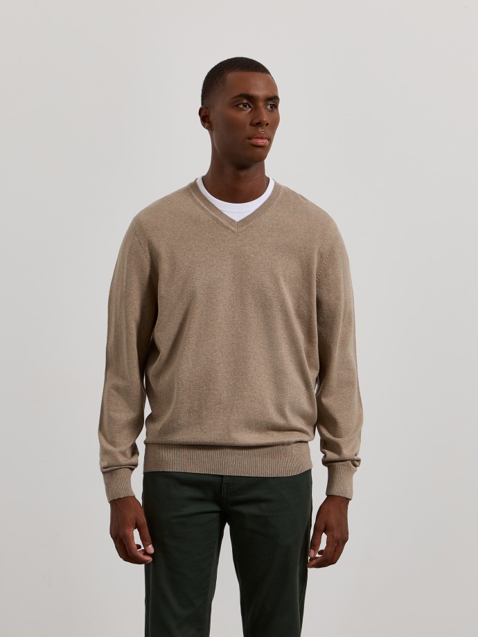 Camisola de malha com decote em V