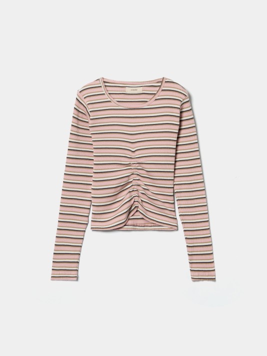 Camisola às riscas com franzido Camisola às riscas com franzido