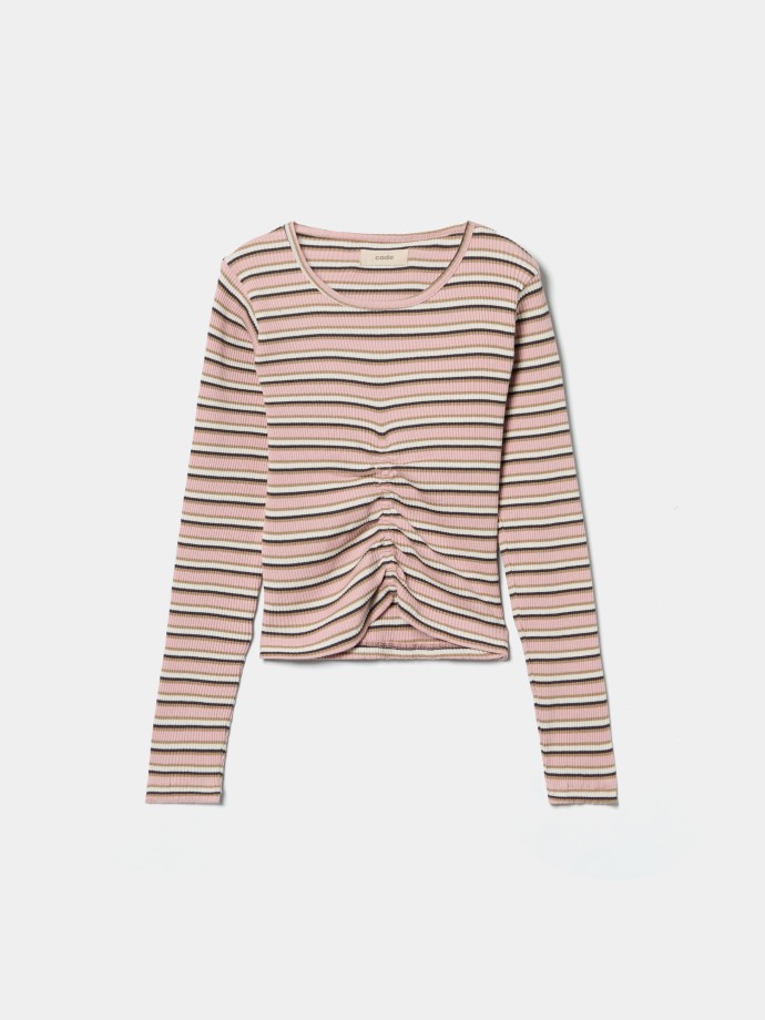 Camisola às riscas com franzido Camisola às riscas com franzido