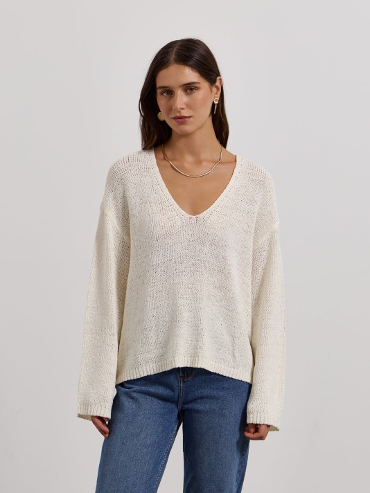 Camisola de malha com decote em V