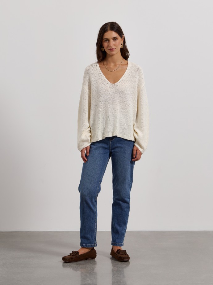 Camisola de malha com decote em V