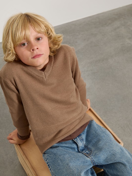 Camisola de malha com decote em V